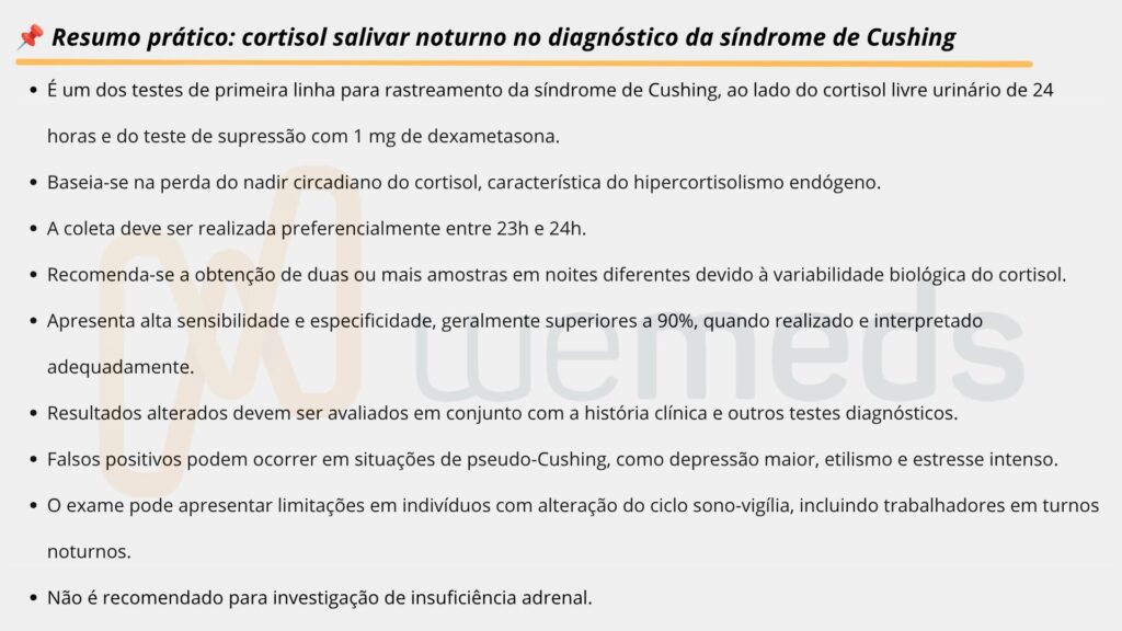 Resumo prático cortisol salivar noturno no diagnóstico da síndrome de Cushing