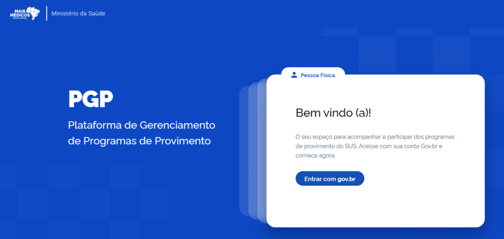 Página inicial da Plataforma de Gerenciamento de Programas de Provimento, para inscrições Mais Médicos 2026